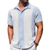 COOFANDY Mens Short Sleeve Button Down Shirts Waffle Shirt Casual Beach Summer Shirts Wrinkle Free Vacation Shirts(Blue White)