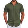 COOFANDY Mens Short Sleeve Dress Shirts Wrinkle Free Business Casual Button Down Shirt with Pocket(Army Green)