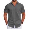 COOFANDY Mens Short Sleeve Dress Shirts Wrinkle Free Business Casual Button Down Shirt with Pocket(Dark Grey)