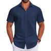 COOFANDY Mens Short Sleeve Dress Shirts Wrinkle Free Business Casual Button Down Shirt with Pocket(Navy Blue)