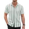 COOFANDY Mens Short Sleeve Wrinkle Free Shirt Casual Button Down Shirt Summer Dress Shirt(Stripe-green&white)