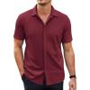 COOFANDY Mens Short Sleeve Wrinkle Free Shirt Casual Button Down Shirt Summer Dress Shirt(Wine Red)