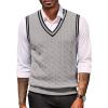 COOFANDY Sweater Vest for Men Regular Fit V Neck Sleeveless Knitted Pullovers Sweater(Light Grey)