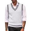 COOFANDY Sweater Vest for Men Regular Fit V Neck Sleeveless Knitted Pullovers Sweater(White)