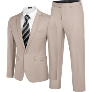 COOFANDY Men 2 Piece Suits One Button Blazer Jacket Tuxedo Slim Fit Suit Pant(Khaki)