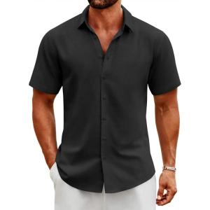 COOFANDY Men Short Sleeve Button Down Hawaiian Shirts forMen Casual Summer Shirt Black