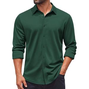 COOFANDY Mens Casual Button Down Shirt Long Sleeve Wrinkle Free Shirts Stretch Dress Shirt(Green)