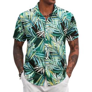 COOFANDY Mens Hawaiian Shirts Short Sleeve Tropical Button Down Shirt Floral Shirt Summer Beach Shirt(Bamboo Green&yellow)