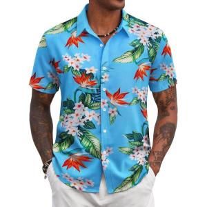 COOFANDY Mens Hawaiian Shirts Short Sleeve Tropical Button Down Shirt Floral Shirt Summer Beach Shirt(Multi Flowers Blue)