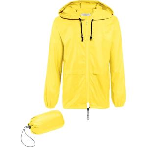 COOFANDY Mens Packable Rain Jacket Lightweight Waterproof Raincoat with Hood Outdoor Rain Gear Travel Hiking Cycling(Yellow)
