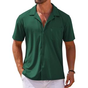COOFANDY Mens Short Sleeve Dress Shirts Button Down Untucked Wrinkle Free Shirts Casual Summer Shirt with Pocket(Evergreen)
