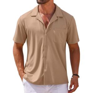 COOFANDY Mens Short Sleeve Dress Shirts Button Down Untucked Wrinkle Free Shirts Casual Summer Shirt with Pocket(Khaki)