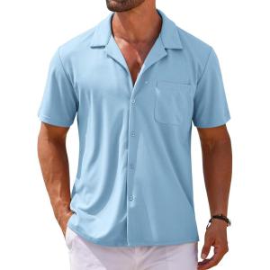COOFANDY Mens Short Sleeve Dress Shirts Button Down Untucked Wrinkle Free Shirts Casual Summer Shirt with Pocket(Light Blue)
