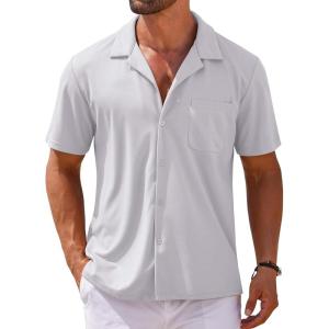 COOFANDY Mens Short Sleeve Dress Shirts Button Down Untucked Wrinkle Free Shirts Casual Summer Shirt with Pocket(Light Gray)