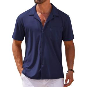 COOFANDY Mens Short Sleeve Dress Shirts Button Down Untucked Wrinkle Free Shirts Casual Summer Shirt with Pocket(Midnight Blue)