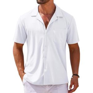 COOFANDY Mens Short Sleeve Dress Shirts Button Down Untucked Wrinkle Free Shirts Casual Summer Shirt with Pocket(White)