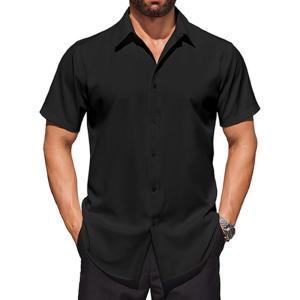 COOFANDY Mens Short Sleeve Dress Shirts Stretch Wrinkle Free Button Down Shirt Casual Summer Top(Black)