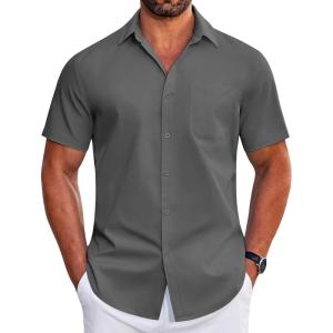 COOFANDY Mens Short Sleeve Dress Shirts Wrinkle Free Business Casual Button Down Shirt with Pocket(Dark Grey)