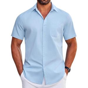 COOFANDY Mens Short Sleeve Dress Shirts Wrinkle Free Business Casual Button Down Shirt with Pocket(Sky Blue)