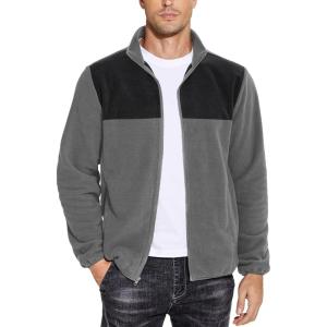 COOFANDY Men’s Soft Polar Fleece Jacket Lightweight Full Zip Jackets Casual Outdoor Warm Jackets Coats with Pockets(Blackdark Grey)