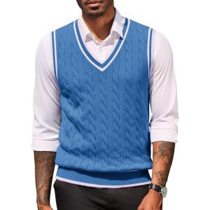 COOFANDY Sweater Vest for Men Regular Fit V Neck Sleeveless Knitted Pullovers Sweater(Blue)