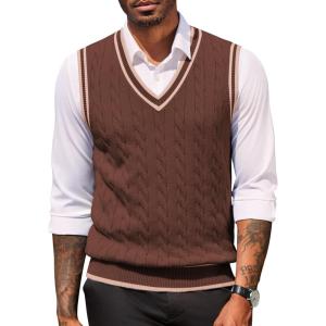 COOFANDY Sweater Vest for Men Regular Fit V Neck Sleeveless Knitted Pullovers Sweater(Brown)