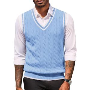 COOFANDY Sweater Vest for Men Regular Fit V Neck Sleeveless Knitted Pullovers Sweater(Light Blue)