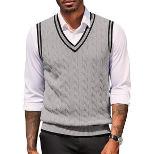 COOFANDY Sweater Vest for Men Regular Fit V Neck Sleeveless Knitted Pullovers Sweater(Light Grey)