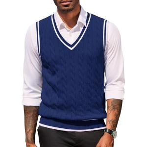 COOFANDY Sweater Vest for Men Regular Fit V Neck Sleeveless Knitted Pullovers Sweater(Navy Blue)