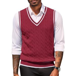 COOFANDY Sweater Vest for Men Regular Fit V Neck Sleeveless Knitted Pullovers Sweater(Wine Red)