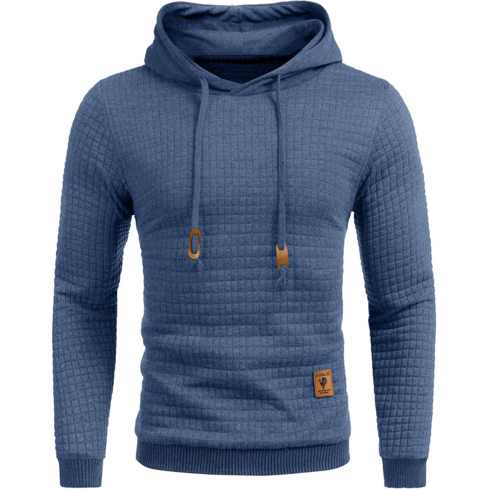 imageCOOFANDY Mens Hooded Sweatshirt Casual Long Sleeve Drawstring Waffle Knit Pullover HoodiesBlue Gery