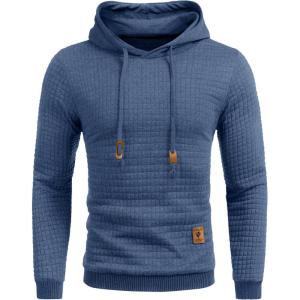 COOFANDY Mens Hooded Sweatshirt Casual Long Sleeve Drawstring Waffle Knit Pullover Hoodies(Blue Gery)