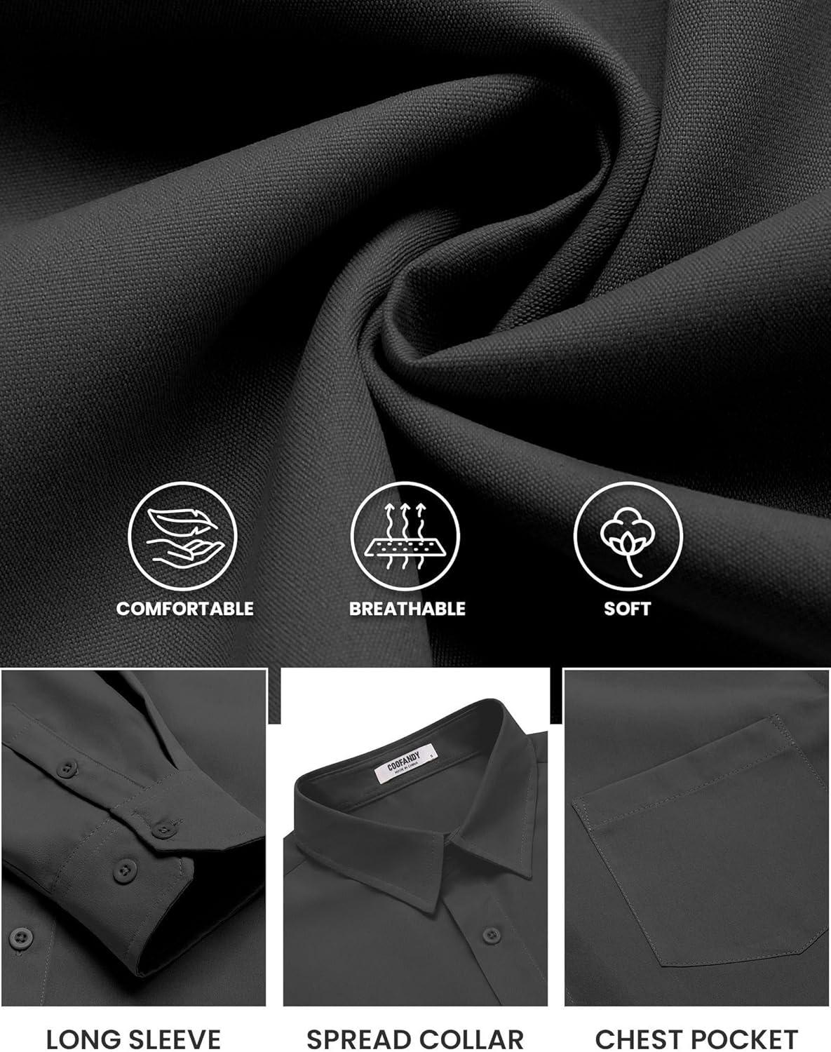 imageCOOFANDY Mens Long Sleeve Button Down Shirts Casual Untucked Shirts for Men Dress Shirts Wedding ShirtsA Black