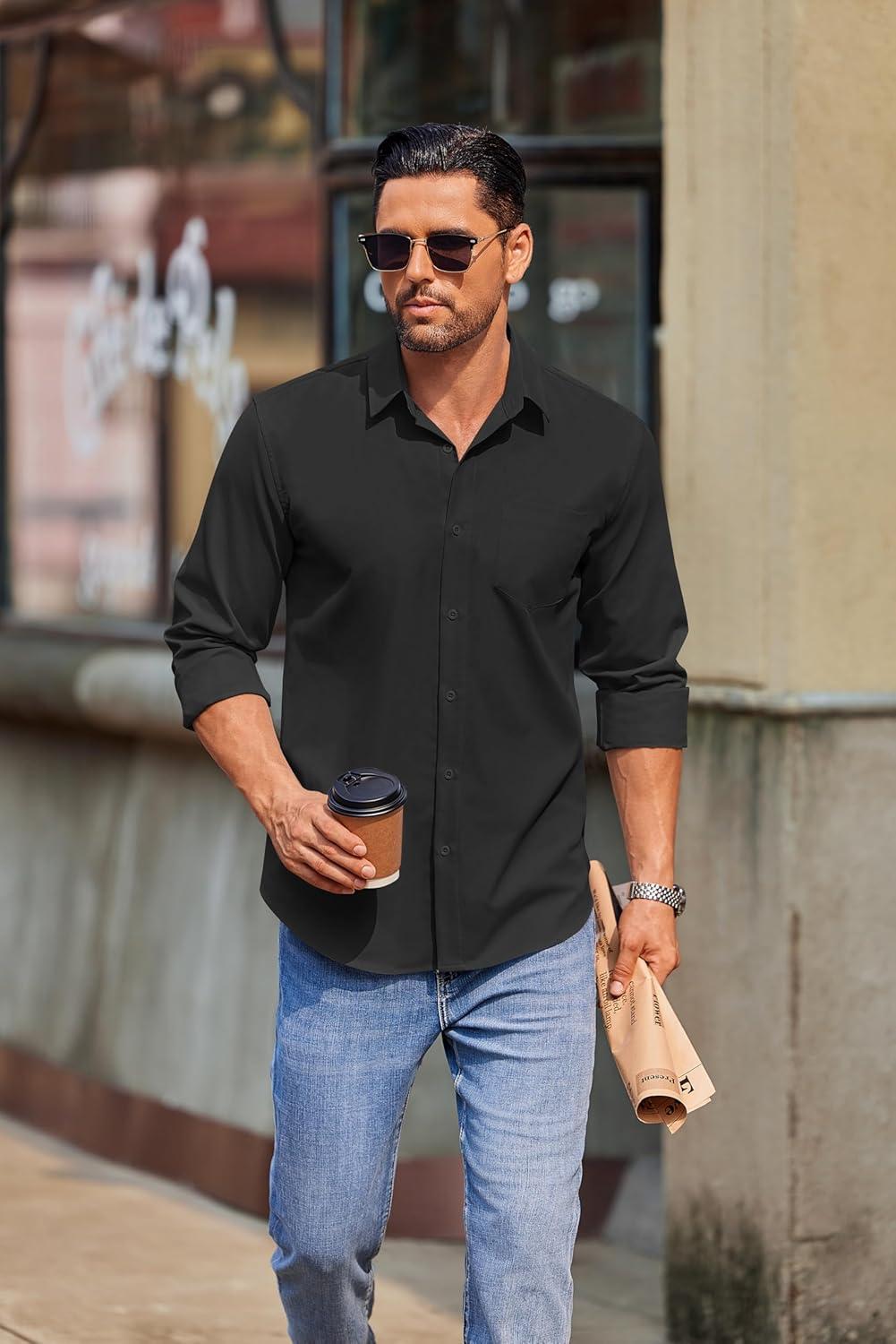imageCOOFANDY Mens Long Sleeve Button Down Shirts Casual Untucked Shirts for Men Dress Shirts Wedding ShirtsA Black