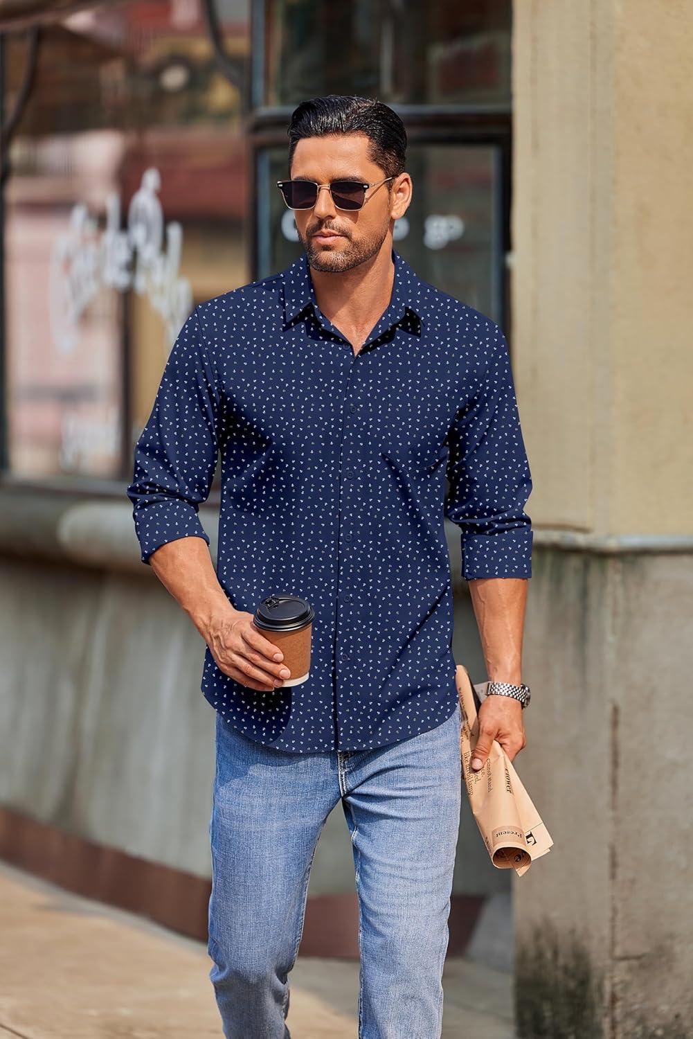 imageCOOFANDY Mens Long Sleeve Button Down Shirts Casual Untucked Shirts for Men Dress Shirts Wedding ShirtsAnchornavy