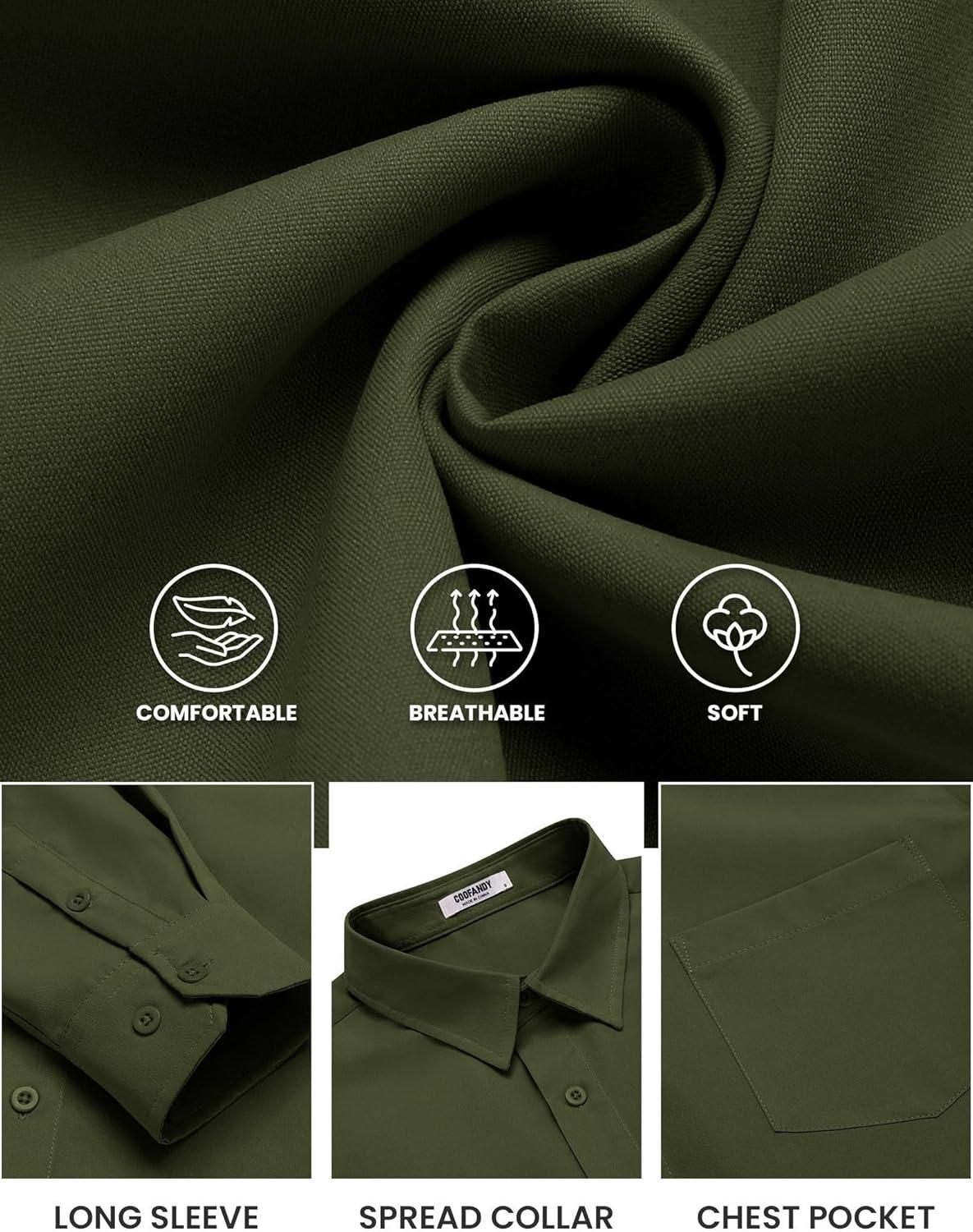 imageCOOFANDY Mens Long Sleeve Button Down Shirts Casual Untucked Shirts for Men Dress Shirts Wedding ShirtsArmy Green