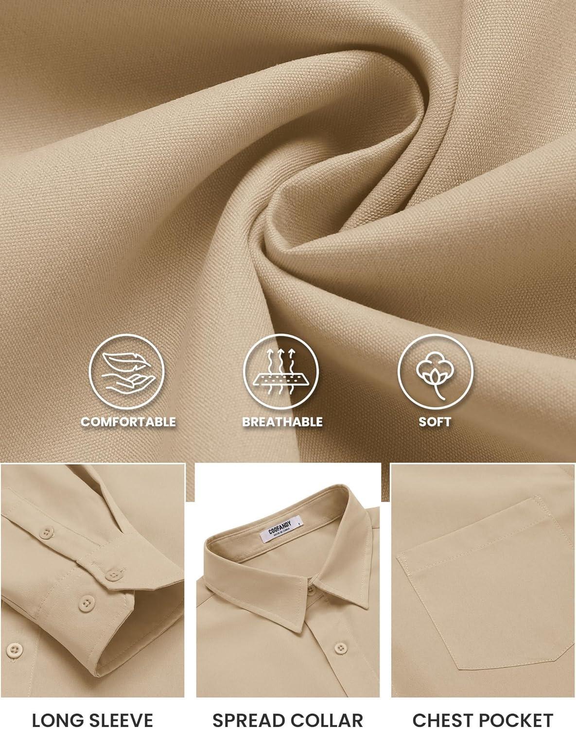 imageCOOFANDY Mens Long Sleeve Button Down Shirts Casual Untucked Shirts for Men Dress Shirts Wedding ShirtsBeige