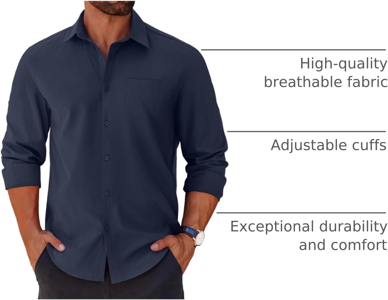 imageCOOFANDY Mens Long Sleeve Button Down Shirts Casual Untucked Shirts for Men Dress Shirts Wedding ShirtsDark Blue