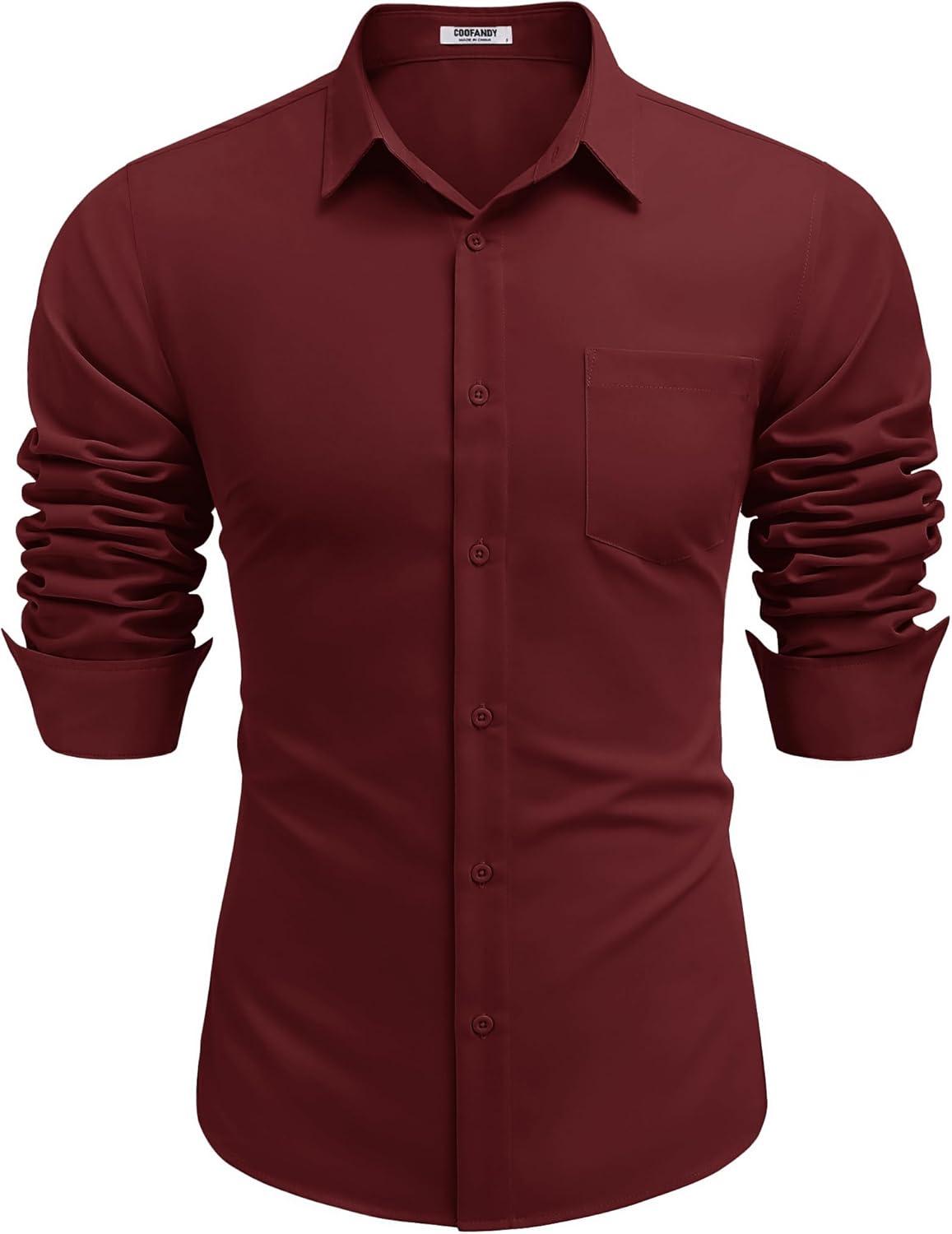 imageCOOFANDY Mens Long Sleeve Button Down Shirts Casual Untucked Shirts for Men Dress Shirts Wedding ShirtsDark Red