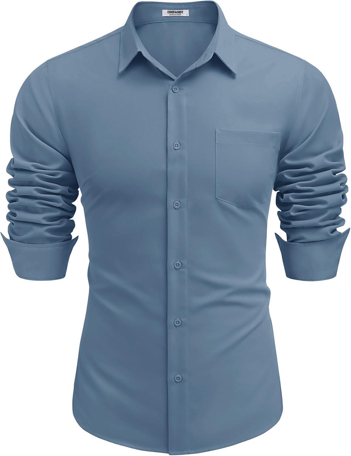 imageCOOFANDY Mens Long Sleeve Button Down Shirts Casual Untucked Shirts for Men Dress Shirts Wedding ShirtsGrey Blue