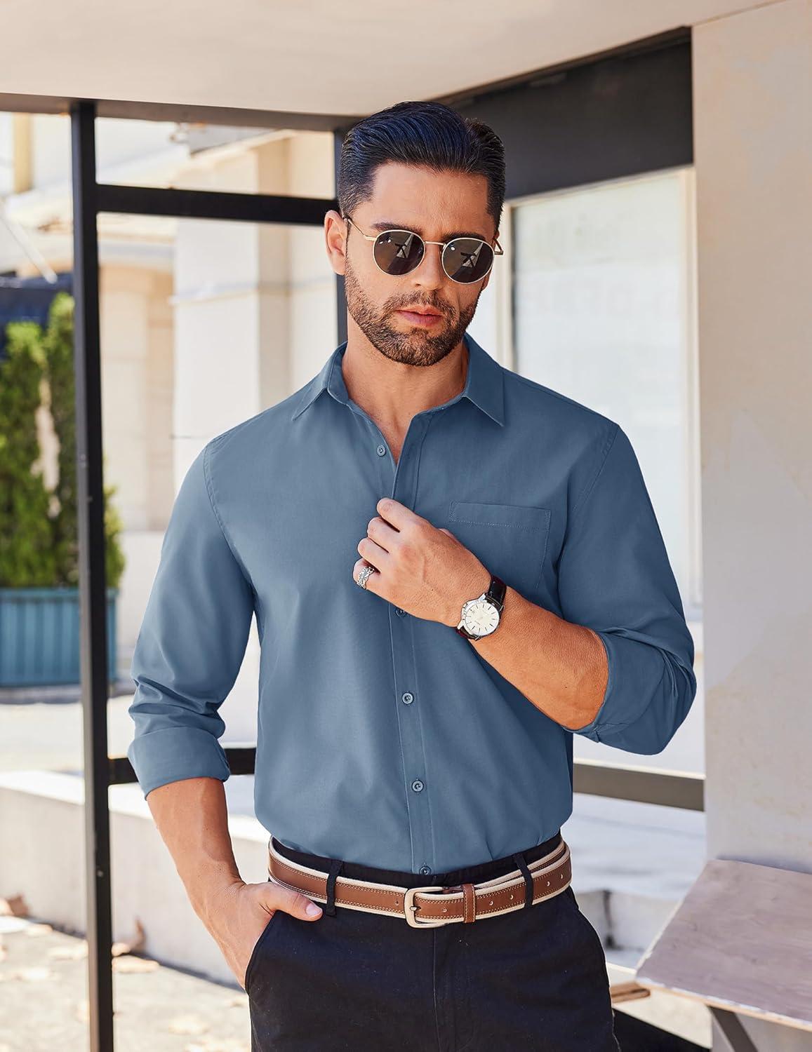 imageCOOFANDY Mens Long Sleeve Button Down Shirts Casual Untucked Shirts for Men Dress Shirts Wedding ShirtsGrey Blue