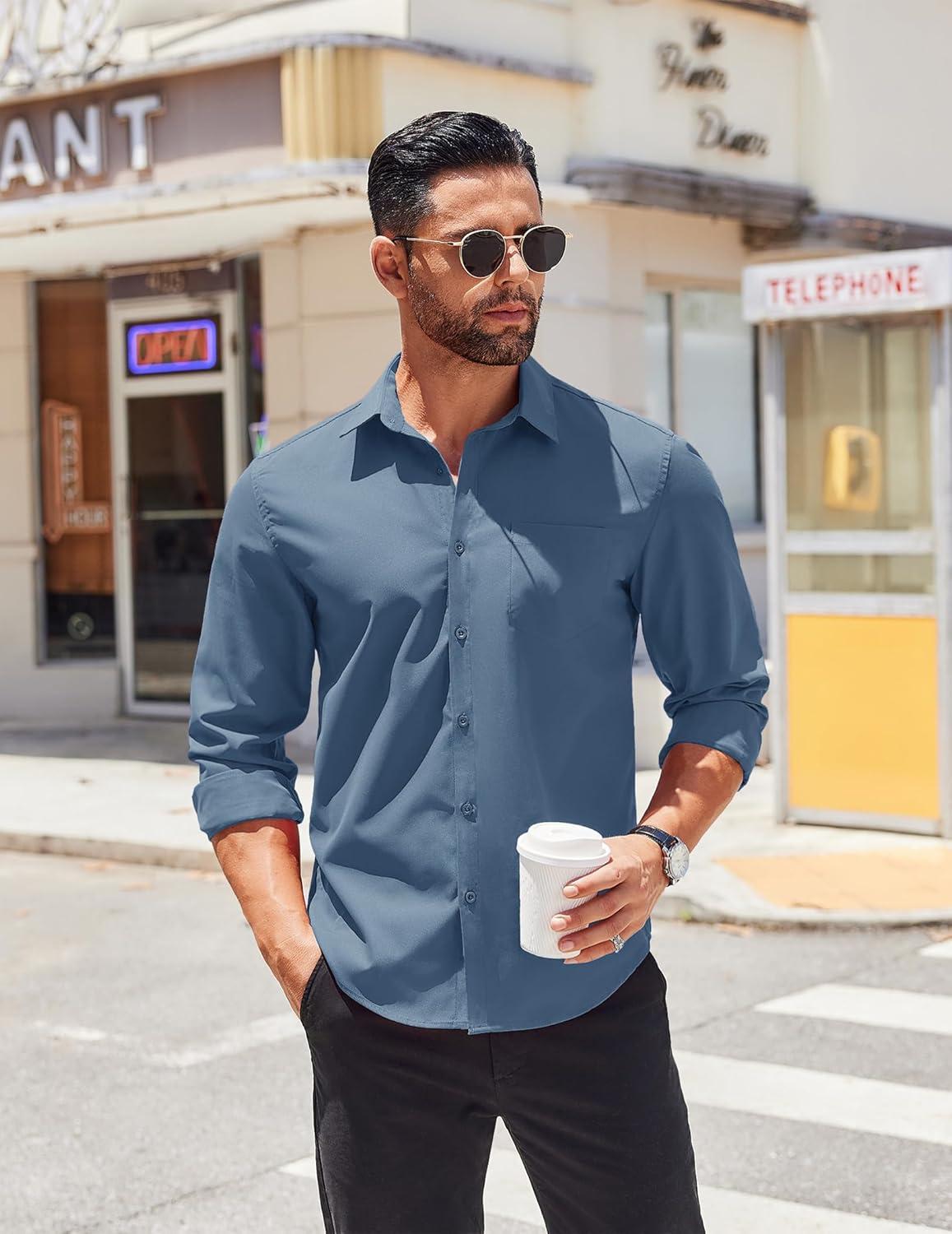 imageCOOFANDY Mens Long Sleeve Button Down Shirts Casual Untucked Shirts for Men Dress Shirts Wedding ShirtsGrey Blue