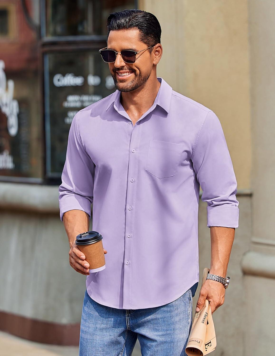 imageCOOFANDY Mens Long Sleeve Button Down Shirts Casual Untucked Shirts for Men Dress Shirts Wedding ShirtsLavender