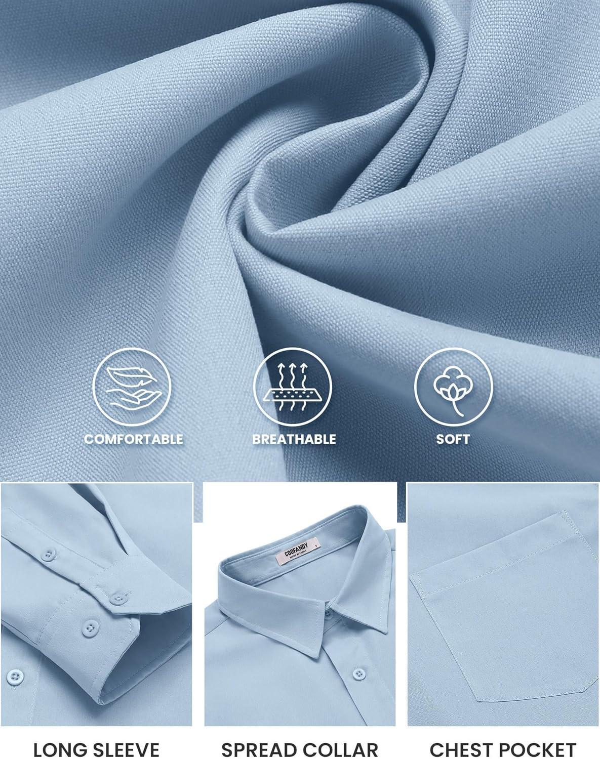 imageCOOFANDY Mens Long Sleeve Button Down Shirts Casual Untucked Shirts for Men Dress Shirts Wedding ShirtsLight Blue