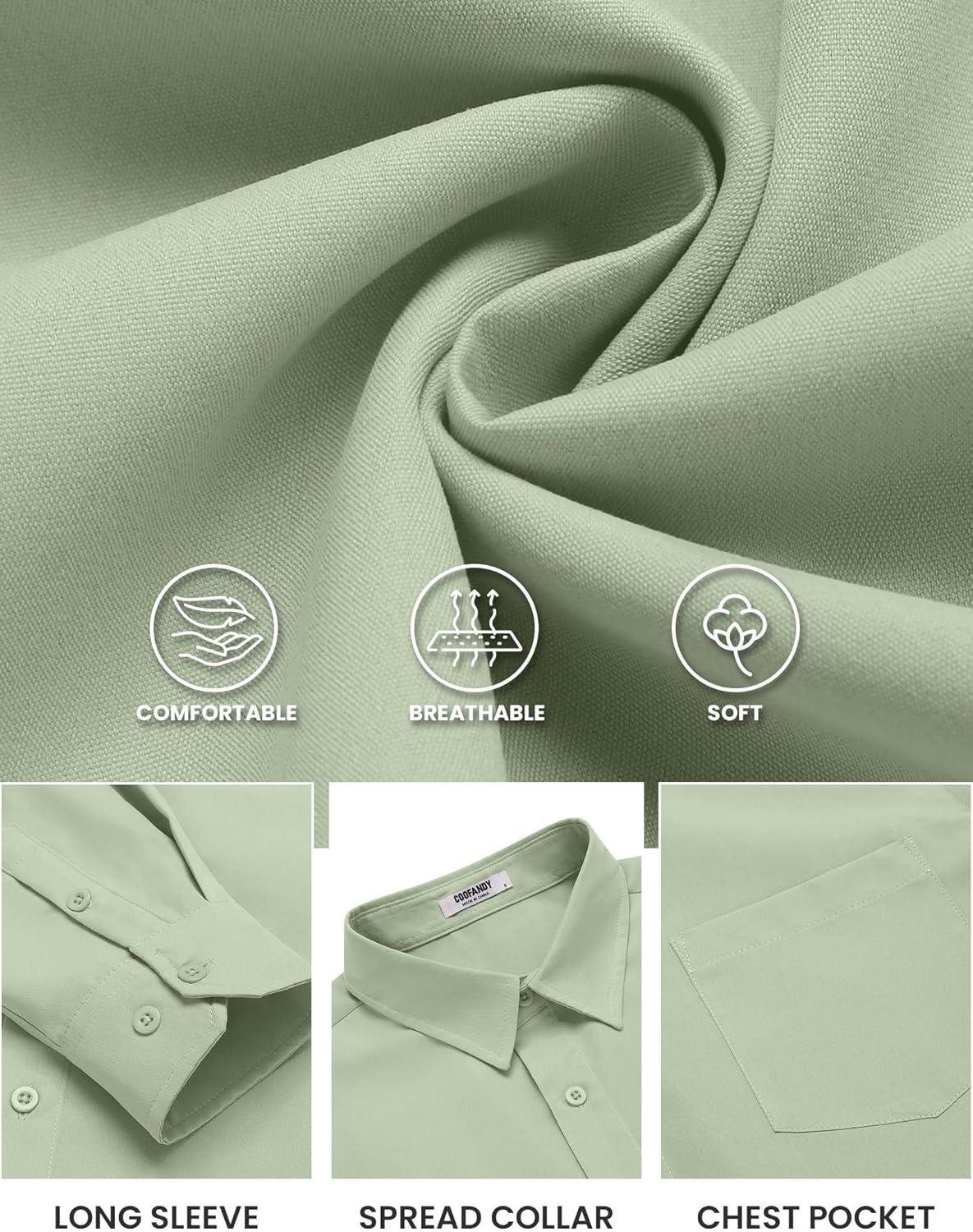 imageCOOFANDY Mens Long Sleeve Button Down Shirts Casual Untucked Shirts for Men Dress Shirts Wedding ShirtsLight Green