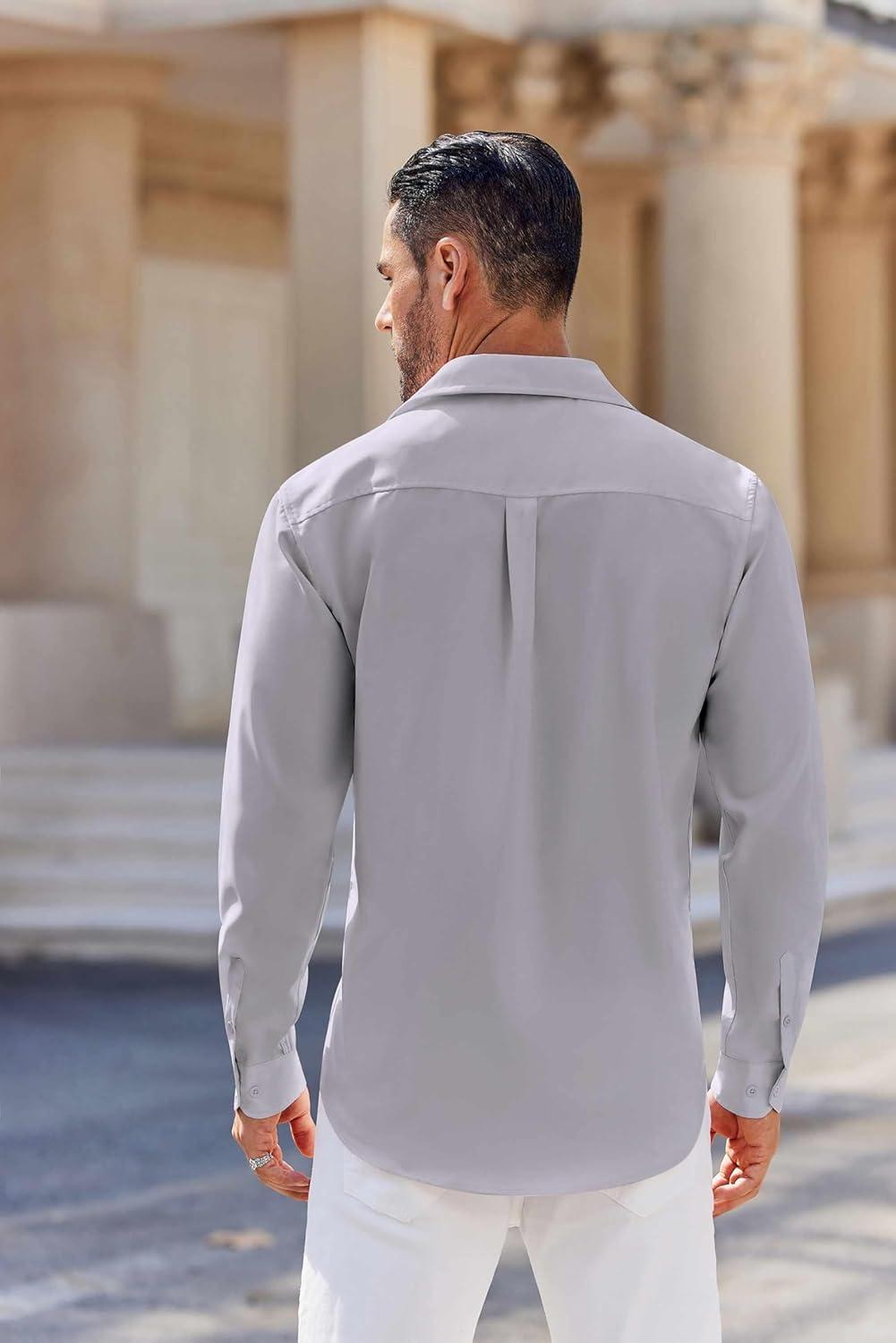 imageCOOFANDY Mens Long Sleeve Button Down Shirts Casual Untucked Shirts for Men Dress Shirts Wedding ShirtsLight Grey
