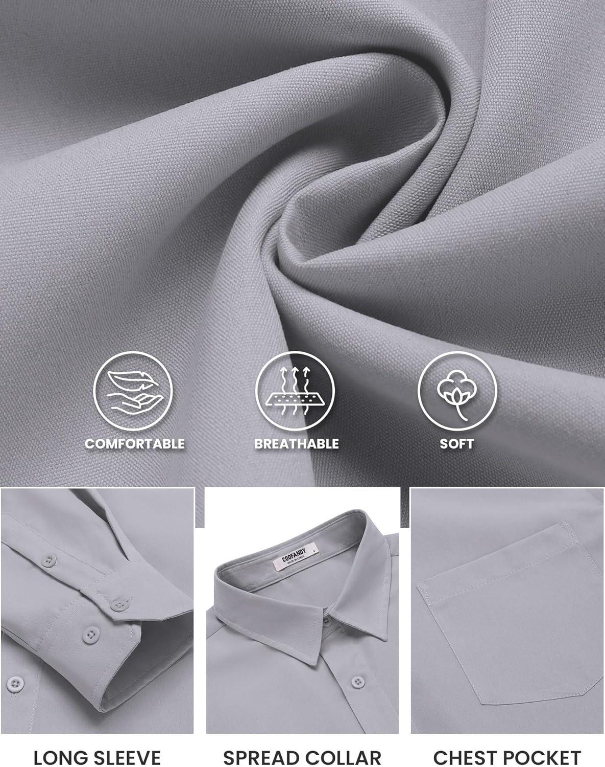 imageCOOFANDY Mens Long Sleeve Button Down Shirts Casual Untucked Shirts for Men Dress Shirts Wedding ShirtsLight Grey