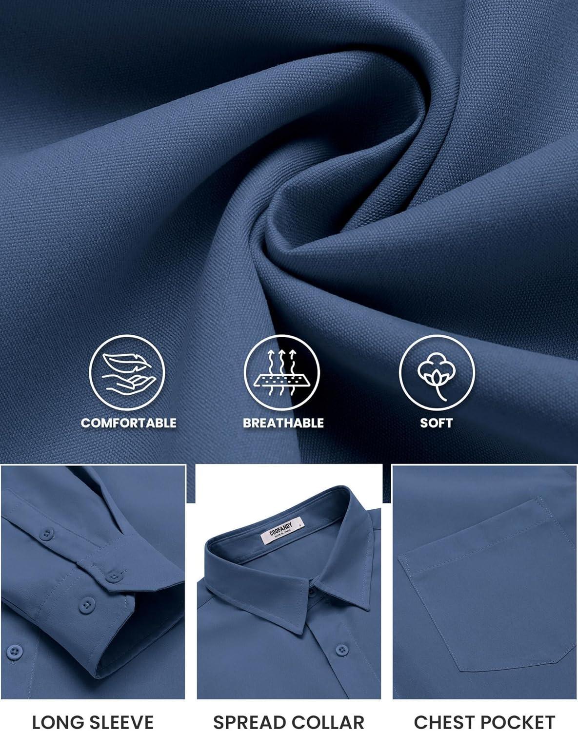 imageCOOFANDY Mens Long Sleeve Button Down Shirts Casual Untucked Shirts for Men Dress Shirts Wedding ShirtsNavy Blue