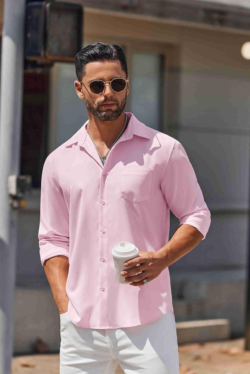 imageCOOFANDY Mens Long Sleeve Button Down Shirts Casual Untucked Shirts for Men Dress Shirts Wedding ShirtsPink
