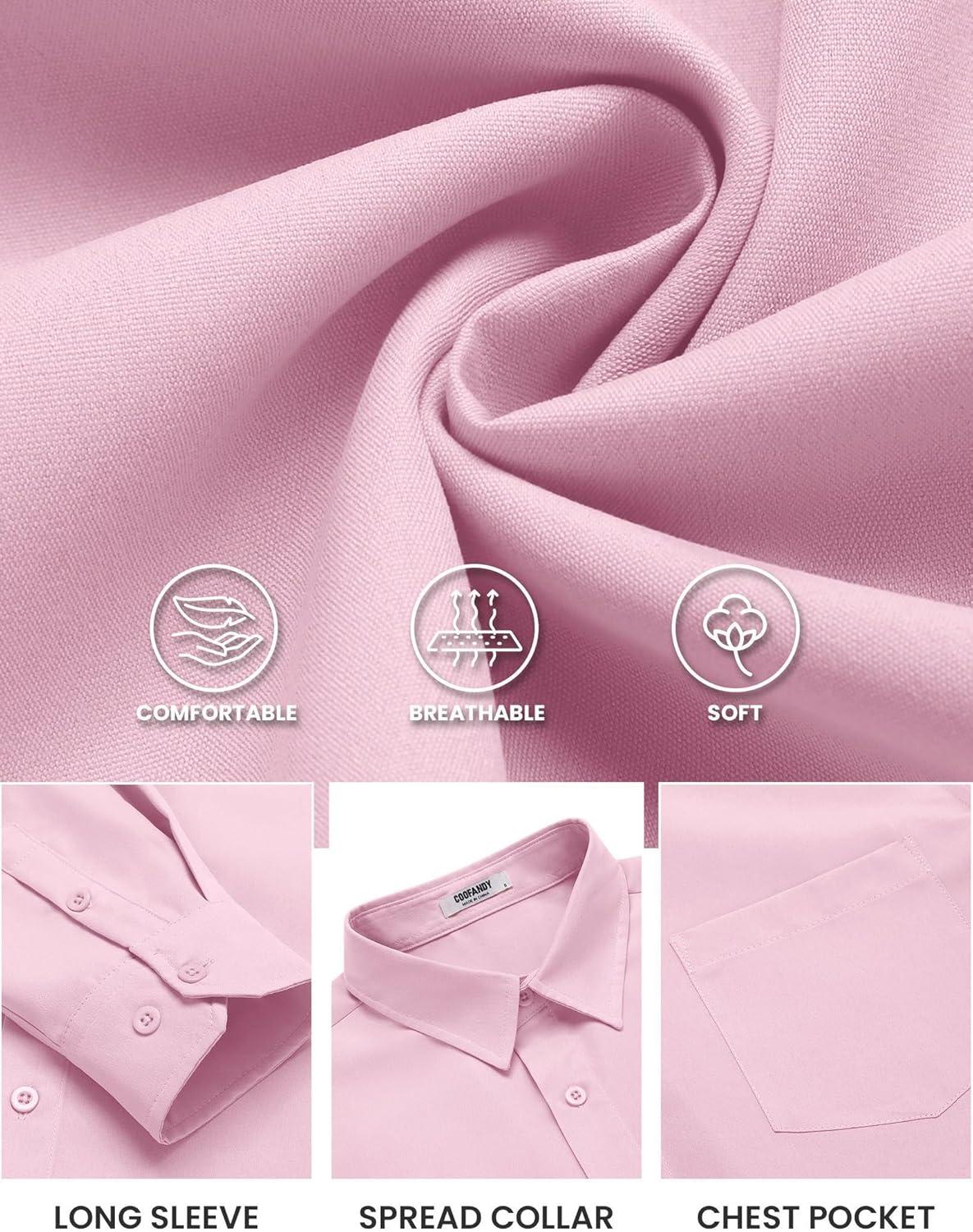 imageCOOFANDY Mens Long Sleeve Button Down Shirts Casual Untucked Shirts for Men Dress Shirts Wedding ShirtsPink